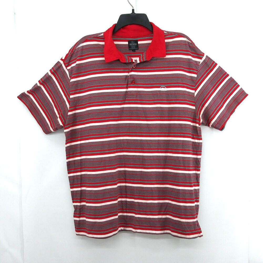 Heatwave Polo Shirt Mens Size 1X Red Striped Short Sleeve Rugby Golf
